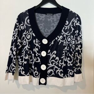Michael Simon Navy and White Cardigan with Button Detail